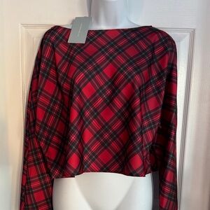 Chic Red and Black Plaid Women's Blouse